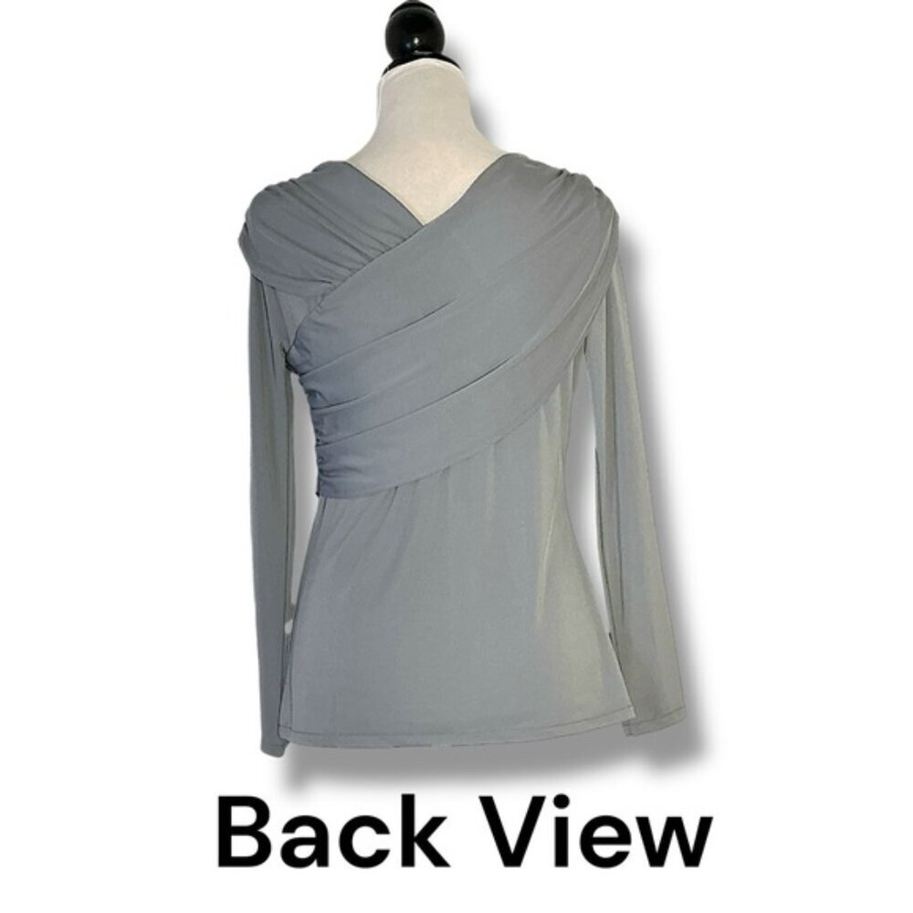 Ann Taylor Top Draped Cross Over Ruched Sleek Stretchy Gray Women's Medium - Picture 5 of 16